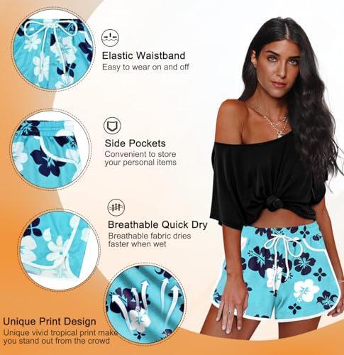 Image of For G and PL Women Summer Floral Beach Boardshorts with Pockets Swim Trunks