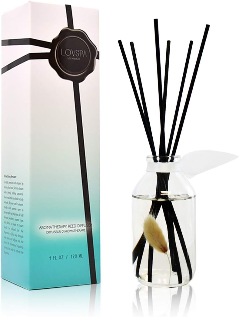 LOVSPA Reed Diffuser Set, Clean Cotton Blossom Scented Oil Diffuser with Sticks, Home Fragrance Accessories for Bathroom Shelf Decor, Aroma Diffusers for Home or Office Desk, USA Made