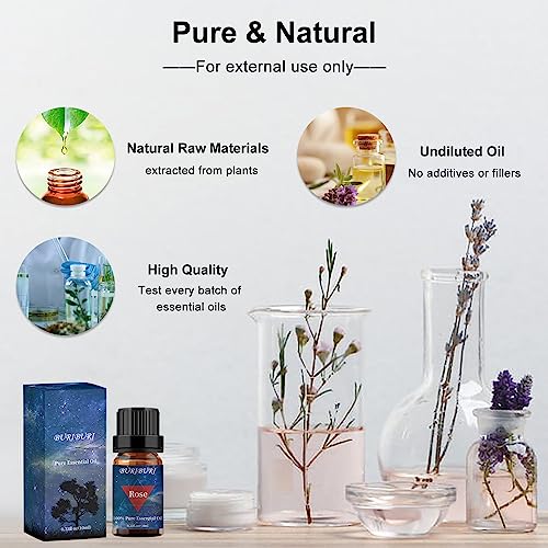 Image of BURIBURI Rose Essential Oil for Diffuser, Massage, Soap, Candle, Perfume Making - 100% Pure, Undiluted, Natural, Organic Aromatherapy - 10ml - Romantic Rose Scented Oil for Women