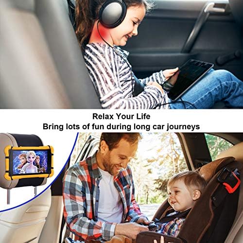 WONNIE Car Headrest Mount Holder, Tablet Holder for Kids in Back Seats, Anti-Slip Strap and Holding Net,Angle-Adjustable/ Fits All 7 Inch to 10.5 Inch Tablets