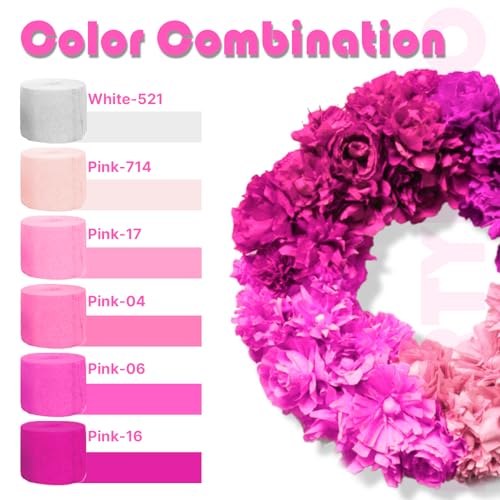 Image of PartyWoo Crepe Paper Streamers 8 Rolls 656ft, Pack of Pink, Hot Pink, Peach and White Party Streamers for Birthday Decorations, Party Decorations, Wedding Decorations (1.8 Inch x 82 Ft /Roll)