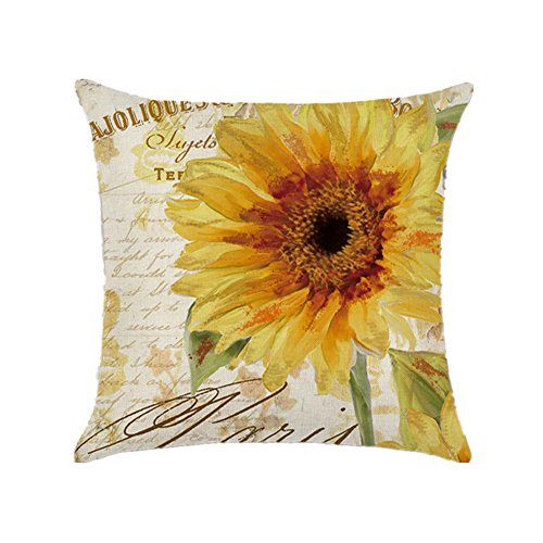Easternproject Vintage Sunflower Throw Pillow Case Cushion Cover Cotton Blend Linen Letter Square Decorative Pillowcase 18’’ X 18’’ Set Of 4 (Sunflower) #TOP1