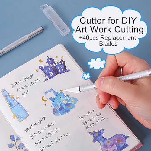 Miniatura 5 de Ypymod 2 Piezas Cortador De Precisión, Cutter Modelismo Profesional De Acero Inoxidable Con 40 Cuchillas De Recambio, Cuchillo Artesanal Para Cortar Y Tallar