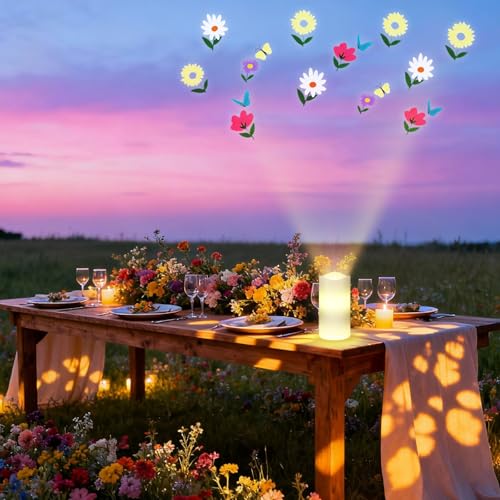 Image of Baquler Beach Flameless Candle Coastal Decor Projector Light Seashell Ocean LED Candle Battery Operated Night Light with Remote Timer Bedroom Last Toast on The Coast Wedding Summer Gift(Wildflower)