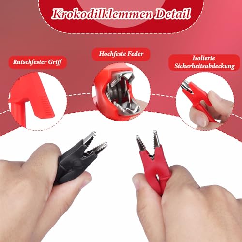 2 Stück Krokodilklemmen 2 Stück 4mm Bananenbuchse,vollisolierte Krokodilklemmen mit 4mm Bananenbuchse Kupfer Federzwingen Bananenstecker für Messleitungen Multimeter Kabel elektrische Prüfung