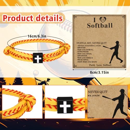 Tondiamo 12 Set Sport Bracelets Baseball Softball Basketball Team Gift Adjustable Rope Jesus Cross Bracelet Christian Religious Gift for Men Women Christian Baptism Gifts3