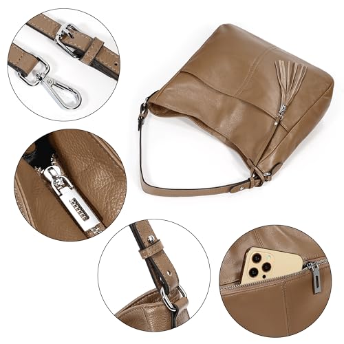 Image of YALUXE Women's Real Leather Shoulder Bag Hobo Handbag Purse Crossbody Bag