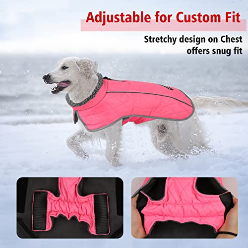 Image of Fragralley Dog Coat Medium, Waterproof Dog Jacket with Warm Fleece Lining, Adjustable Reflective Dogs Winter Coat, Turtleneck Pet Coats for Cold Weather (Pink M)