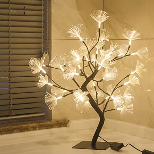 Edearkar Fiber Optic Flower Tree Lamp 48 LED Night Light Fiber Optic Flower Artificial Tabletop Tree USB Powered Night Light for Home Christmas Wedding Party Decoration (Warm White)