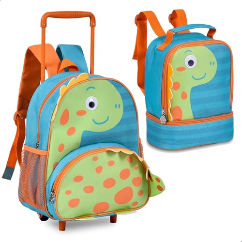 Kit Escolar Dinossauro Mochila Rodinha 13' Lancheira T�rmica 9' Pets Clio Pets (Verde)