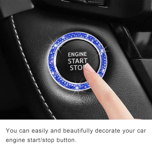 Image of Car Bling Crystal Rhinestone Engine Start Ring Decals, Sparkling Diamond Car Push Start Button Ignition Ring Sticker, Auto Key Ignition Knob Ring Decoration for Women Girls (Dark Blue)