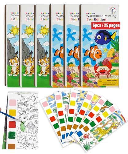 Paint with Water Books for Kids - Land & Sea Animal Editions - Prizes for 3 & Up Years Old - Birthday Bulk Party Favors - Perfect for Party Favor Bag - Prizes for Classroom - Prizes for Games (6pcs)