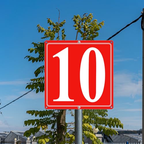 Image of Premium Aluminum Number Signs 10, Metal 12 inch X 12 inch Red Numbered Signs Outdoor for Parking Lots, Floor, Dock, Court, Aisle, Field, High Visibility, No Fade, Weather-resistant