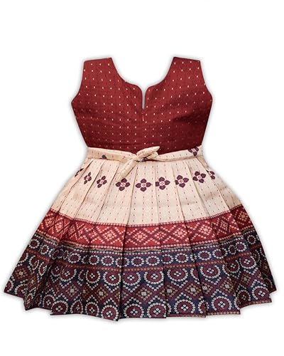 Image of South Indian Traditional Pattu Pavadai Jacquard Silk Frock Dress For Baby Girls