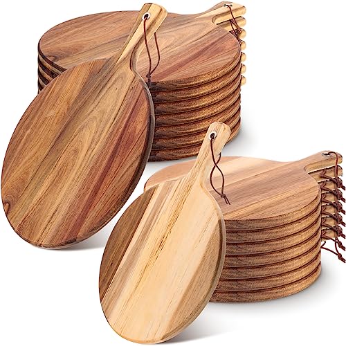 Juego de 16 tablas redondas de madera de acacia con mango