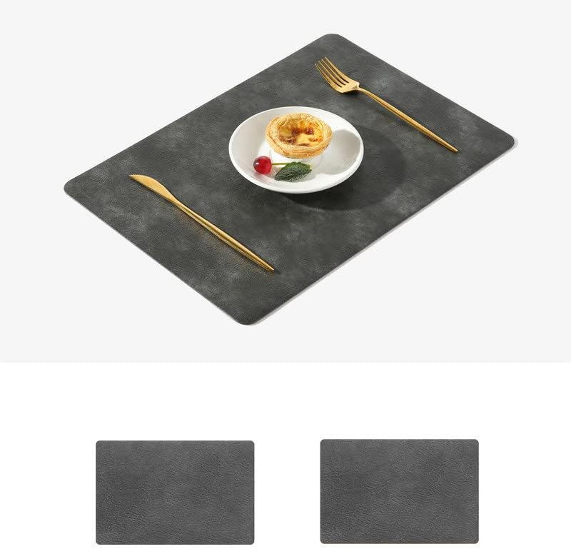 Leather Washable Placemats, Black Thick Faux Leather Heat Resistant Rectangular Shape Table Mats,Waterproof Non-Slip Easy to Clean Place mat for Kitchen Coffee Dining Room Table Set of 6