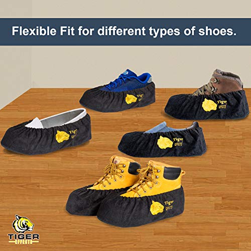 Tiger Effects Premium Reusable Shoe Covers For Outdoors And Indoors, Slip-On Washable Cloth Shoe Covers, Floor Protector Booties For Men, Black (X-Large) #TOP4