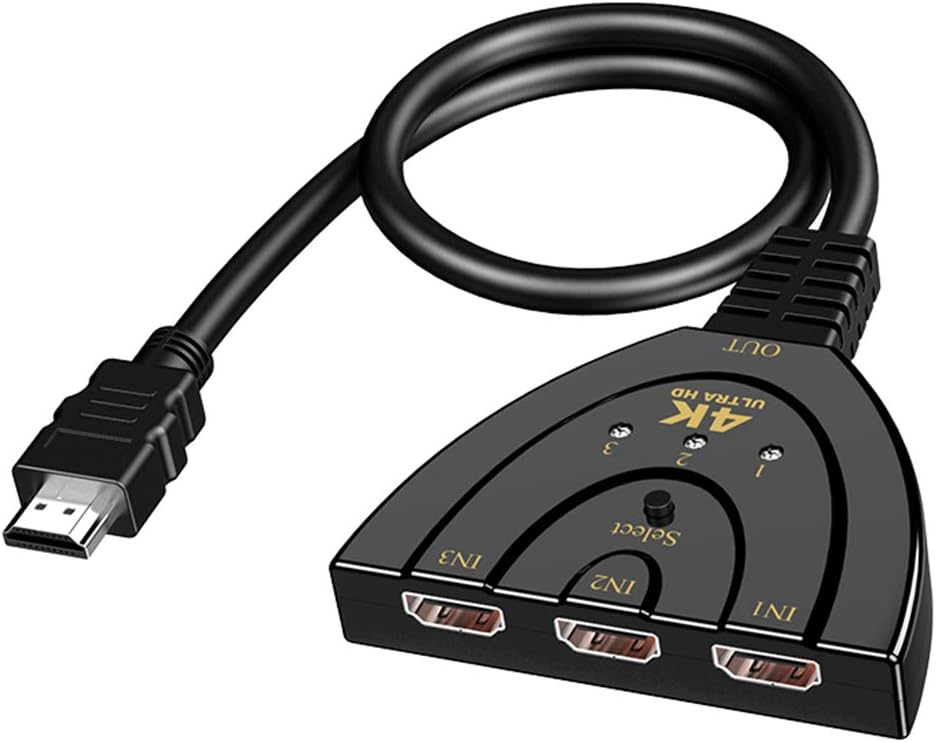 HDMI Switch,Auvipal 3 Port 4K HDMI Switch 3x1 Switch Splitter with Pigtail Cable Supports Full HD 4K 1080P 3D Player,HDMI Splitter Hub Compatible with computer,Laptop,Intelligent TV box