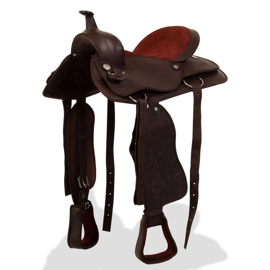vidaXL Westernsattel Halfter Brustblatt Echtleder 13" Schwarz Pferd Sattel Set