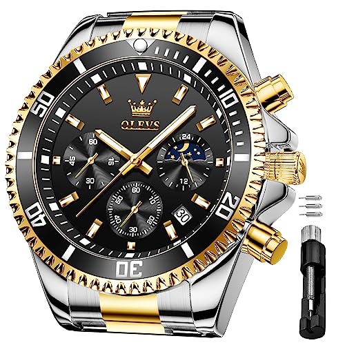 Image of OLEVS Men's Waterproof Watches Stainless Steel Waterproof Chronograph Wrist Watches Luxury Dress White Luminous Big Face Analog Quartz Male Watches