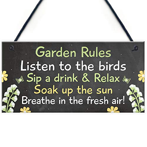 Red Ocean Novelty Garden Rules Hanging Plaque SummerHouse Sign Garden Shed Friendship Gift