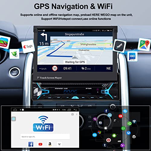 Unitopsci Single Din Android 10.0 Car Stereo Cd Dvd Player 7 Inch Motorized Flip Out Touch Screen Bluetooth Fm Am Radio Gps Navigation Wifi Aux/Sd/Usb Input Mirror Link Backup Camera Remote Control #TOP3