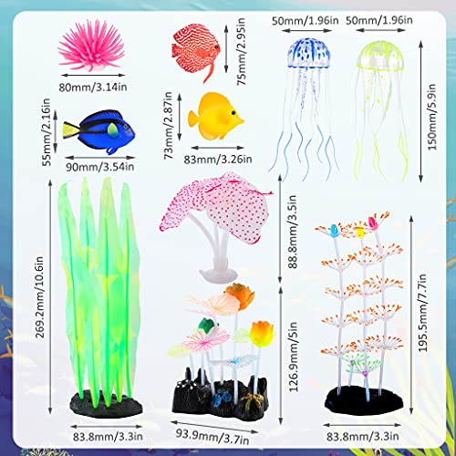 Image of Lpraer 11 Pcs Glow Aquarium Decorations Coral Lotus Leaf Anemone Seaweed Floating Fish Jellyfish Glowing Effect Silicone for Fish Tank Decorations