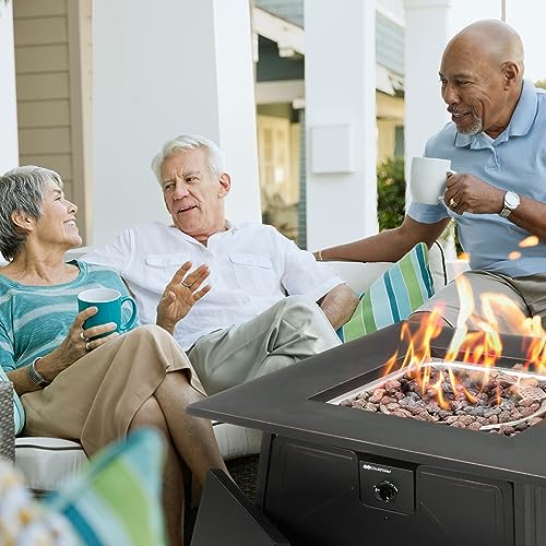 28" Steel 50K BTU Smokeless Propane Gas Fire Pit Square Table Fireplace for Outdoor Backyard Patio, Deck & Porch Heating, Black