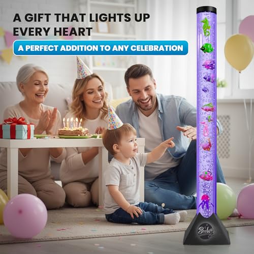 Image of Brewish 4FT Bubble Tube Lamp with Replaceable Pump | 16 LED Color Changing Fake Aquarium Night Light with Remote & 12 Fish, No-Glue Design, Home Decor, Ideal Gifts, Sensory Lights for Autism & ADHD