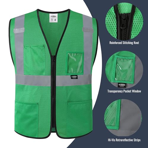 Image of JKSafety Safety Vest for men women Hi Vis Vest with Pockets and Zipper High Visibility Meet ANSI Standard(BX310
