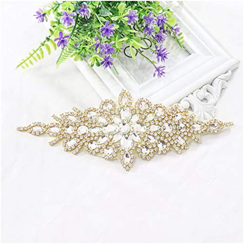 ShinyBeauty Rhinestone Belt Bridal Belt Gold Wedding Sash Bridal Belts Wedding Belt Rhinestone Applique Belt Crystal Belt Rhinestone Trim Bridal Sash Belt GoldÂ ChairÂ SashesÂ forÂ Wedding (Gold)
