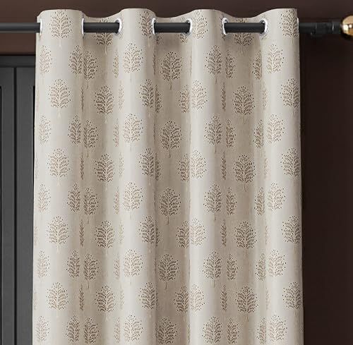 Image of Yellow Weaves 1 Pc Jacquard Tree Eyelet Long Door Curtain - Perfect for Home, Office, Bedroom, Living Room & Balcony - 9 Feet (Brown)