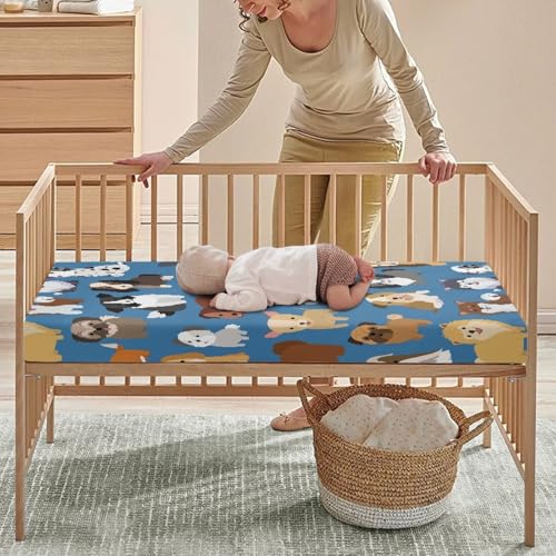 Image of Cute Dog Funny Animal Baby Crib Sheets for Boys Girls Fitted Crib Sheets Kid Crib Fitted Sheets Crib Cover Single Pack 28 inchx52 inch