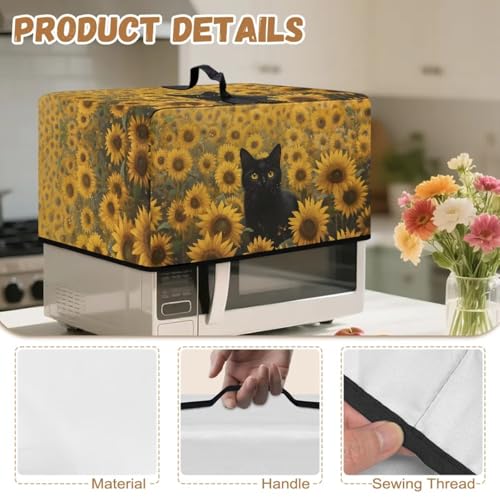 Image of Countertop Oven Cover Protective Toaster Oven Dust Cover Decorative Small Kitchen Appliance Protector for Countertop Decor, 18.25 x 14.5 x 11 Inches, S, Black Cat Sunflower