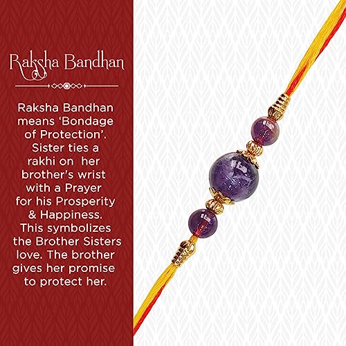 Image of Shubhanjali Crystal Beads Rakhi for Brother | Handmade Healing Crystal Stone Designer Rakhi for Bhaiya | Raksha Bandhan Gift Set with Roli Chawal, Kumkum, Greeting Card & Potli