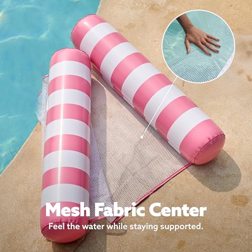 SLOOSH 2 Packs Strip Type Hammock Pool Floats Adults, 4-in-1 Multi-Purpose Inflatable Pool Floats PVC Water Hammock Lounge Floaties (Aquablue, Pink) - image 6