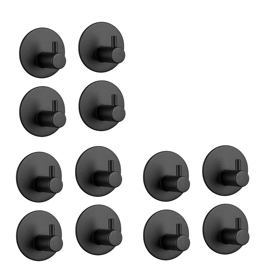 DXTFDHB Self Adhesive Hooks, Pack 12 Stainless Steel Towel Hook, for Kitchen/Bathroom/Office/Closet(Black1)
