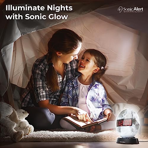 Sonic Alert Moon Alarm Clock Nightlight | Soft Ambient Light For Children In The Dark | Recordable Alarm Clock For Heavy Sleepers | Built-In Speake, Aux Connection #TOP6