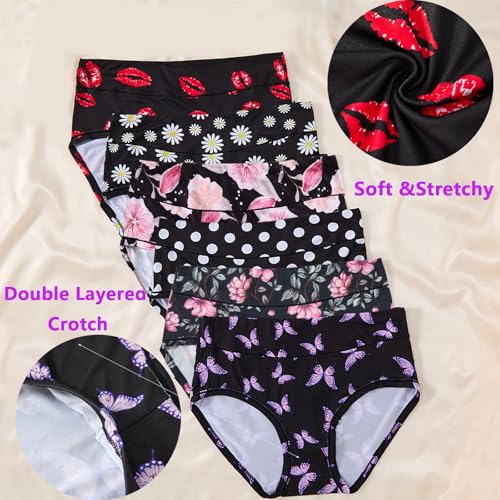Image of Women's Underwear Plus Size XL-6XL Panties Briefs High Waist Rose Floral Print 6 Pack Undies