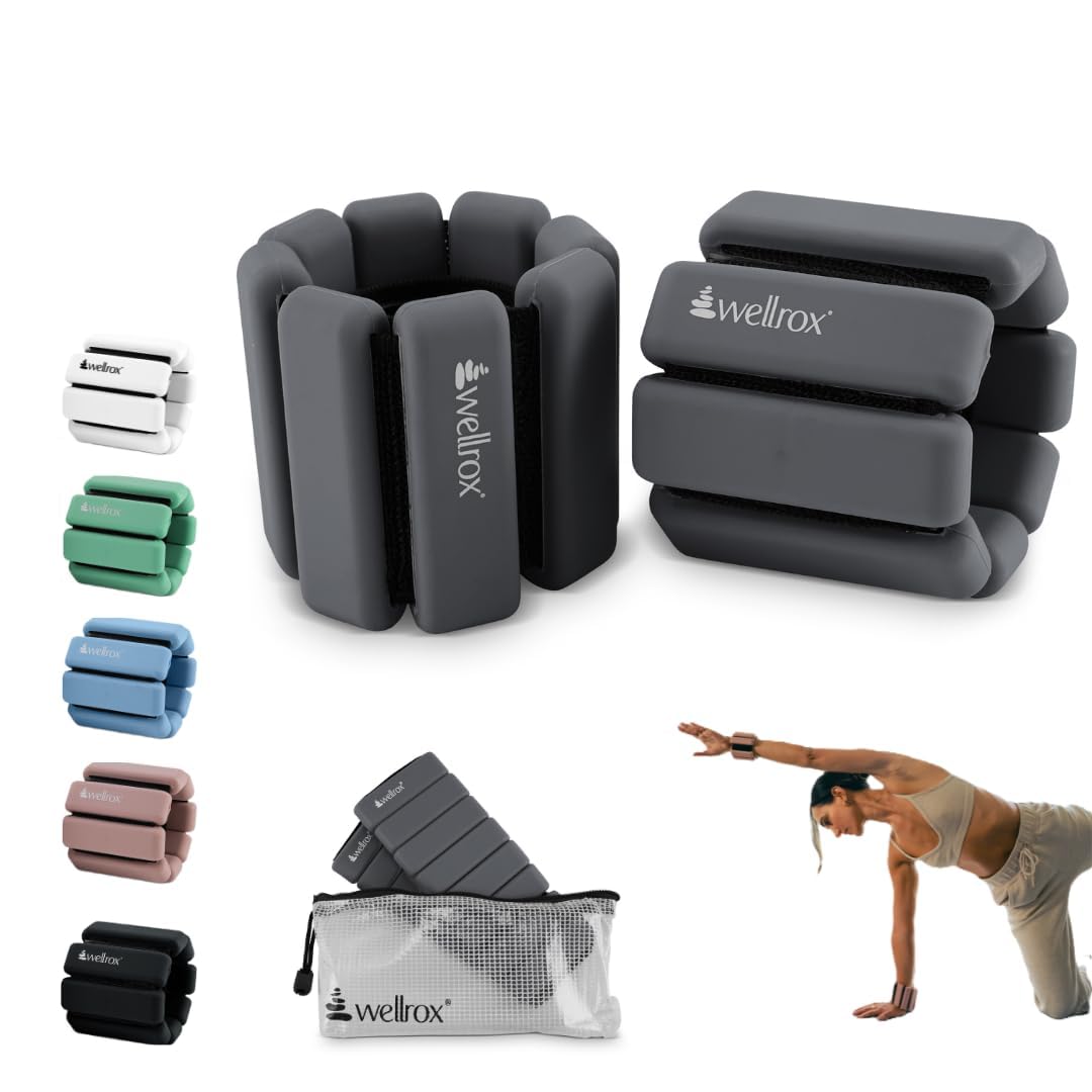 Wellrox Weighted Bangles – Adjustable Ankle and Wrist Weights for Women & Men – Set of Ankle Weights 2 lbs (1 lb Each Wrist Weight) | Weighted Arm Bands for Pilates, Yoga, Running & Walking Grey