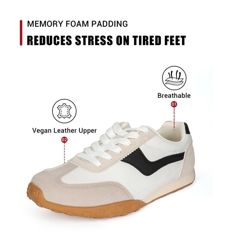 Image of MAVMAX Women's Fashion Retro Sneakers Chic Casual Walking Shoes with Foam Insole Tennis Shoes Stable Non-Slip Outsole for Dresses, Jeans & Everyday Outfits
