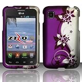Thousand Eight(TM) For LG Optimus Dynamic II L39C - Rubberized cover case+ [FREE Touch Screen Stylus] (Design Purple/Silver Vines)