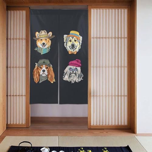 のれん 暖簾 ドアカーテン 目隠し 間仕切り犬顔 北欧 遮光 冷気遮断 断熱 階段 部屋 キッチン 温泉 飲食店 タペストリー 86cmx143cm