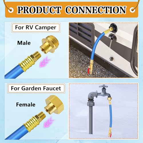 Image of RV Winterizing Kit, 12'' Winterize Blowout Adapter with Shut Off Valve, Sprinkler Winterization Kit, RV Winterize Hose with 1 /4 inch Quick Connect Plug, for RV, Camper, Boat, Motorhome, Blue