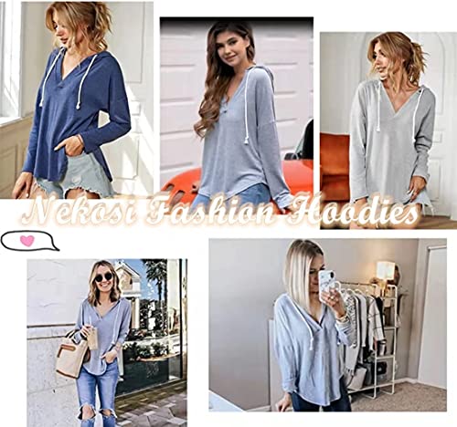 Image of Womens Long Sleeve V Neck Hoodie Sweatshirts Lightweight Pullover Tops