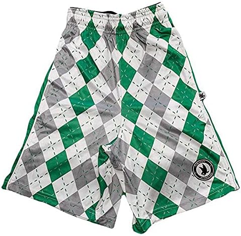 Flow Society Grey & Green Argyle Boys Lacrosse Shorts | Boys LAX Shorts | Lacrosse Shorts for Boys | Kids Athletic Shorts
