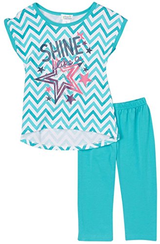 Image of ToBeInStyle Girl's 2 Piece Outfit Top & Leggings Set Casual Graphic Shirt Capri Pants