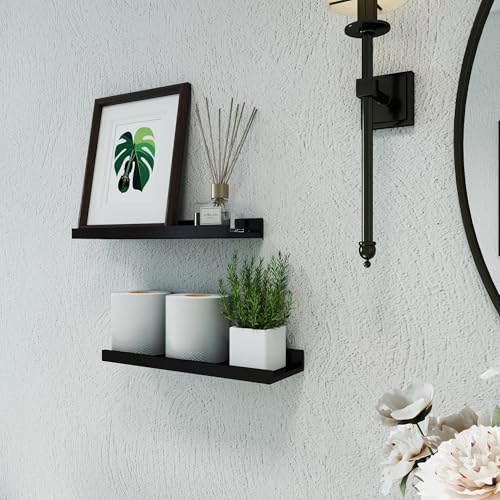 Image of Black Floating Shelves for Wall Decor, 14 in Shelf with Lip Set of 2