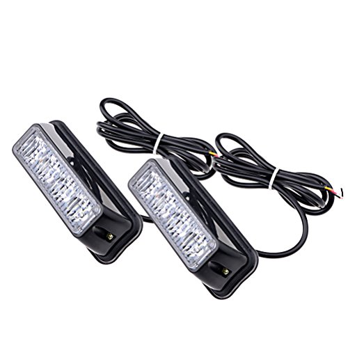 2X Universal White/Amber Flash 4-LED Emergency Beacon Dash Warning Strobe Light Bar