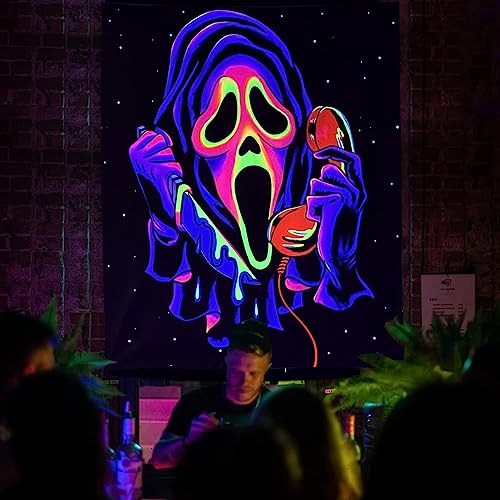 Simpkeely Blacklight Horror Face Tapestry UV Reactive Ghost Wall Hanging Tapestries Glow in the Dark Party Backdrop Halloween Decoration Tapestry for Bedroom Living Room - 130cm x 150cm